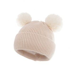 Children Warm Knitted Beanie <b>Hat</b> with 2 Pom Pom <b>Winter</b> for Kids and Baby 3D Embroidery Image Style 100% Acrylic Business Use - Product Image 6