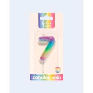 Candela Numero 7 per Feste, 6cm, con Glitter Arcobaleno, Candele per Compleanno - Product Image 2