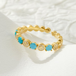 Adjustable Blue Turquoise Flower <b>Ring</b> With Prong Setting For <b>Stacking</b> Index Finger Jewelry Gift - Product Image 1