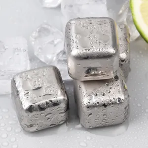 Whisky Stones Chilling Rocks Cubos de hielo con pinzas de hielo y caja de regalo Reutilizable Acero inoxidable Metal 1 pieza Cuadrado plateado