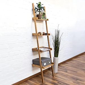 <strong>Free</strong> <strong>Standing</strong> Storage Rack Book <strong>Shelves</strong> Plants Stand Display Shelf Living Room Bedroom Office Bamboo 4-Tier Ladder Shelf - Product Image 2