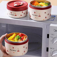 Boîte à lunch thermique ronde empilable en acier inoxydable de dessin animé avec chauffe-sac isolé conteneurs de stockage des aliments isolés flacon de nourriture