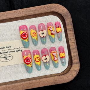 TSZS 10 <span class=keywords><strong>Uñas</strong></span> Postizas de Lujo, Largas, Estilo Ataúd, Hechas a Mano, con Decoración de Diamantes de Imitación, Tema Navideño, Acrílicas - Product Image 3