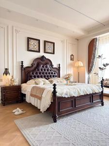 Traditional Solid Wood King Size Bedroom Set <b>Frame</b> Tufted Leather Upholstered Carved Wooden Design Bedroom Furniture - Product Image 2