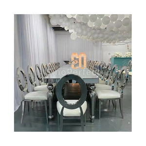 Chaises et tables de banquet rectangulaires en acier inoxydable Sino Perfect, décoration de mariage, miroir argenté, location pour fêtes - Product Image 1