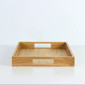 Artisanat en bois Plateau rond en métal galvanisé Acier et bois Plateau de service avec poignées en bois pour servir le riz en provenance d'Inde - Product Image 1