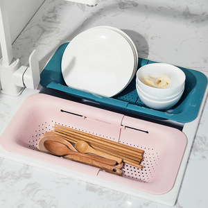 Adjustable <b>Drain</b> <b>Basket</b> Oval PP Plastic With Tray Kitchen Dish Rack Stretchable Multi Functional - Product Image 1