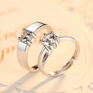 Bague en argent sterling S925 avec zircon LT-663 pour hommes et femmes, bague ouverte simple à quatre griffes de style coréen pour couples, pour cadeaux et anniversaires - Product Image 3