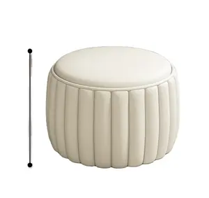 Hot Selling Customized Modern Pink Leather Ottoman Pouf Stool High Quality Wooden Footstool Kitchen Outdoor Bathroom Use