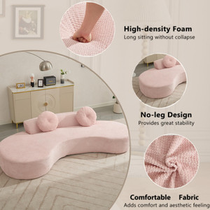 Sofá Curvo de Terciopelo Rosa y Blanco Contemporáneo Personalizable, Inflable, Empacado Plano y Comprimido, para 3 Personas, con Esponja Ovalada - Product Image 4