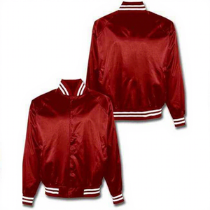 Veste universitaire rouge unisexe, style preppy, fermeture éclair, couleur unie, matière polyester, vêtement d'automne, coupe classique, col rabattu - Product Image 1