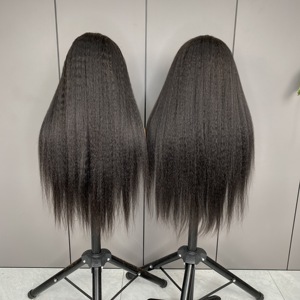 Meilleure Vente Perruques Cheveux Lisses Yaki Lace Frontales Raides Crépues 13x4 Lace Frontale Cheveux Humains Bords 4C Bouclés Couleur Naturelle - Product Image 4