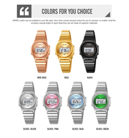 Montre LED SKMEI 2521, lumineuse, alarme, chronographe, montre électronique quotidienne, alliage de zinc, résistante à l'eau 3BAR, luxe pour femmes