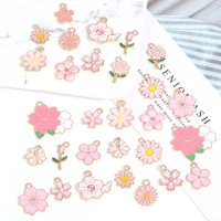 Breloques Fleurs Roses Mignonnes pour la Fabrication de Bijoux, Pendentifs Émaillés Sakura, Marguerite, Rose pour Bracelets, Colliers, Porte-clés DIY et Artisanat
