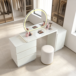 Nuevo tocador de lujo francés con superficie de mármol blanco, espejo con luz LED, varios cajones acanalados, extensible, para dormitorio. - Product Image 5