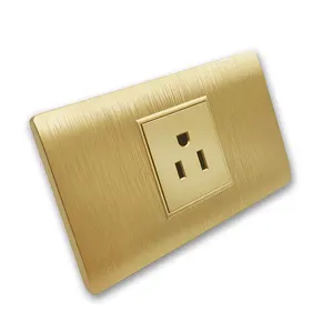 Interruptor de pared dorado de 220V estándar de EE. UU. y placa de PC de enchufe eléctrico de 3 pines