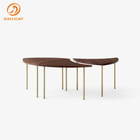 Table basse ovale en bois de noyer nordique avec structure en acier métallique, ensemble de meubles pour salon d'hôtel