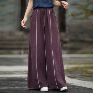 Cotton Linen Wide Leg Pants Women Loose Casual Long Drawstring Purple Khaki Pink Artistic Literary Style JK-576 - Product Image 1