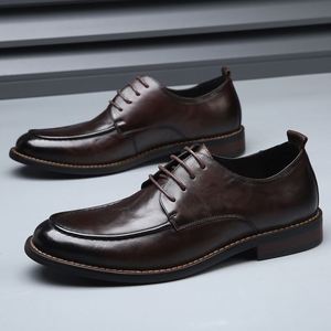 Chaussures Derby plates en cuir véritable pour hommes, faites à la main, à lacets, décontractées, habillées, pour mariage, bout carré, légères, pour le marié - Product Image 3