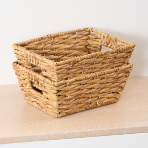 Abbot Water Hyacinth Woven Rectangular <b>Basket</b> Set Of 2 <b>For</b> Kitchen And Bathroom <b>Storage</b> - Product Image 2