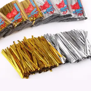 Custom Length Bread Twist Tie Packaging And The Ties Is 4" Twisted Plastic Golden Color Free Samples Twist Ties Wire