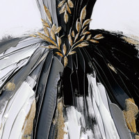 Peinture à l'huile 3D Impasto Texturée Noire et Dorée, Art Mural Tendance, Décoration de Robe Élégante Sans Cadre pour Intérieurs Modernes