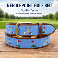 Ceinture de golf en broderie au point d'aiguille bleu ciel, motif personnalisé, tissée, pour cadeau de club, boutique professionnelle, faible MOQ