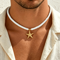 Collier ras du cou bohème en perles d'argile polymère blanches avec pendentif étoile de mer dorée, chaîne de cou d'été pour la plage, bijoux de mode unisexe pour hommes et femmes