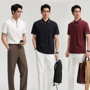 Polo de Algodón Piqué para Hombre, 210g, Verano, Casual de Negocios, Manga Corta, Cuello Camisero, Color Ámbar, Marrón, Borgoña, Champán, Blanco, Azul Rey - Product Image 1