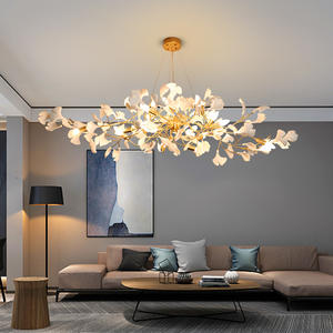 L39.4 Zoll Maßgefertigte Kupfer-Keramik Ginkgo-Blatt Design Luxus Moderne Pendelleuchte Villa Wohn- Esszimmer Hohe Deckenleuchte - Product Image 5