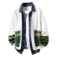 Cardigan Homme Printemps-Automne Confortable, Respirant et Chaud à Boutonnage Simple avec Motif Patchwork et Col Rabattu