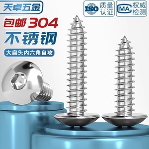 304 Stainless Steel Large Flat Head Hex Socket Tapping <b>Screws</b> <b>M3</b> M4 M5 M6 For Wood Fixing Decoration - Product Image 4
