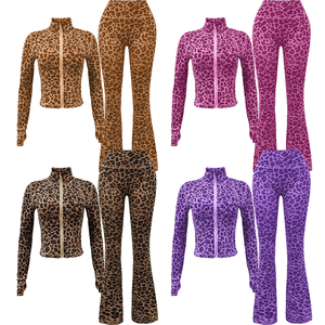 Cheetah của phụ nữ Yoga phù hợp với báo Phụ nữ dài tay áo tập thể dục Yoga Bộ Áo Khoác hàng đầu và bùng quần phụ nữ Tracksuit Set - Product Image 4