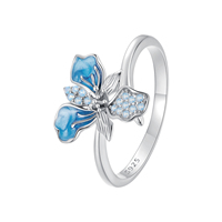 Bague ajustable en argent sterling 925 avec iris bleu, bague ouverte exquise en émail floral pour femme, bijoux raffinés pour soirée BSR509-E