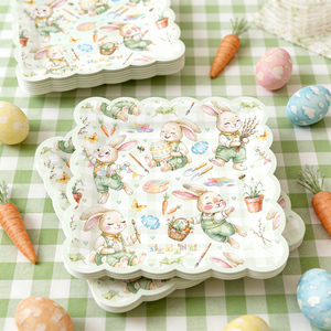 DAMAI - Vajilla de Papel para Fiesta de Pascua, Platos, Vasos y Servilletas con Diseño de Conejo Verde y Flores Primaverales, para 8 Personas - Product Image 2
