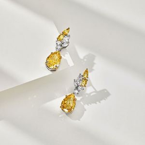 Dylam Luxurious Design S925 <b>Silver</b> Dichroic Plating Marquise Leaf Shape Clear Yellow 3ct 8A Cubic Zirconia Dangle <b>Stud</b> Earrings - Product Image 5