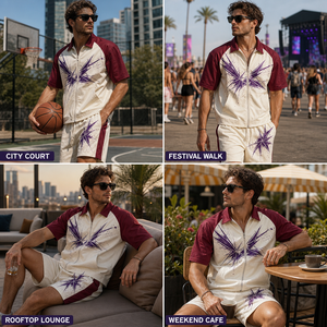 Bulk Supply <b>Men</b> Contrast Color Printed Tracksuit Lapel <b>Zip</b> Top Side Stripe <b>Shorts</b> OEM Screen Print Embroidery Clothes - Product Image 5