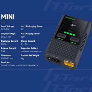 Gens IMARS <b>Mini</b> Balance Charger 2-4S Smart Charger G-TECH LiHv LiFe NiMH Battery PD <b>USB</b>-C Fast Charging for RC - Product Image 4