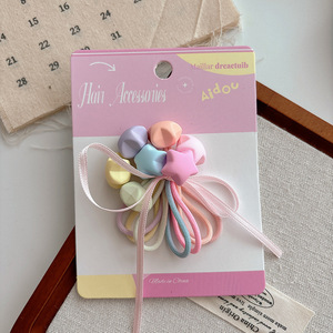 Set <span class=keywords><strong>di</strong></span> 7 Elastici Colorati per Capelli per Bambini, Design con Cartoni Animati, Caramelle, Stelle e <span class=keywords><strong>Fiori</strong></span>, 5cm in Tessuto alla Moda - Product Image 2
