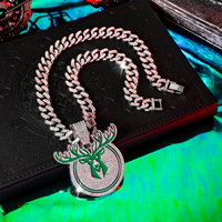 Collier pendentif tête de cerf créatif, style hip-hop, avec strass en cristal, pour homme, style cubain, accessoires transfrontaliers euro-américains, cadeau