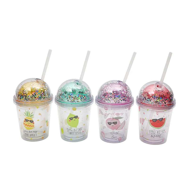 Unicorn Double Wall Dome Lids Plastic Cups With Straws Custom Drink Tumbler Mugs For Milk Tea Coffee juice and Water