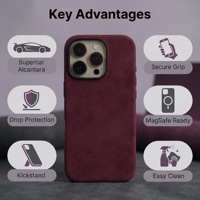 Coque de téléphone iPhone 17 Pro en Alcantara italien véritable, découpe laser de précision, fonction magnétique, prix usine
