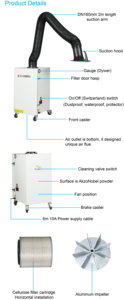 Protection de l'environnement - <span class=keywords><strong>Extracteur</strong></span> de fumées de soudage mobile <span class=keywords><strong>Extracteur</strong></span> de poussière industriel Extraction de fumées/brumes de soudage 220v/50hz 98 - Product Image 2