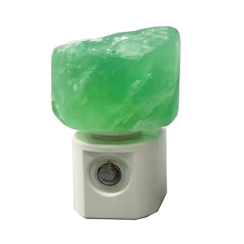 Lâmpada de pedra polida à mão com cristal de fluorita verde, luz noturna para decoração de casa