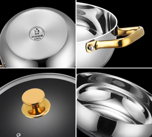 Poêle à frire de luxe en acier inoxydable à induction, grande capacité, dorée, à double poignée, pour fondue chinoise, casseroles de cuisson en métal - Product Image 3