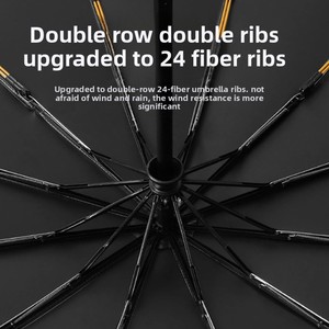 Parapluie d'affaires pliant automatique noir à 12 baleines, protection UV, double armature 12K pour jours ensoleillés et pluvieux - Product Image 4