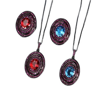 New Arrivals Eco-friendly Copper 10*12MM Cubic Zirconia Black Gold Plated Pendant Earrings <b>Rings</b> Jewelry <b>Set</b> for <b>Womens</b> Tu - Product Image 2