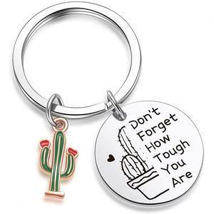 Móc chìa khóa truyền cảm hứng bằng thép không gỉ dễ thương khuyến khích người phụ nữ xương rồng Keychain đừng quên làm thế nào khó khăn bạn đang Keyring - Product Image 6
