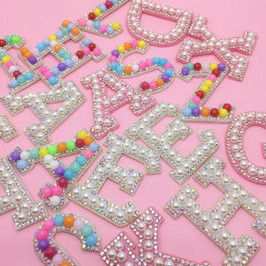 字母字母珍珠水钻字熨烫补丁4.5英寸闪光手工DIY字母服装补丁 - Product Image 1