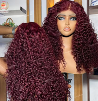 Perruques frontales bouclées en cheveux humains 99J Super Double Drawn, densité 200, avec raie latérale 5x5 et dentelle HD, cheveux chinois pour femmes